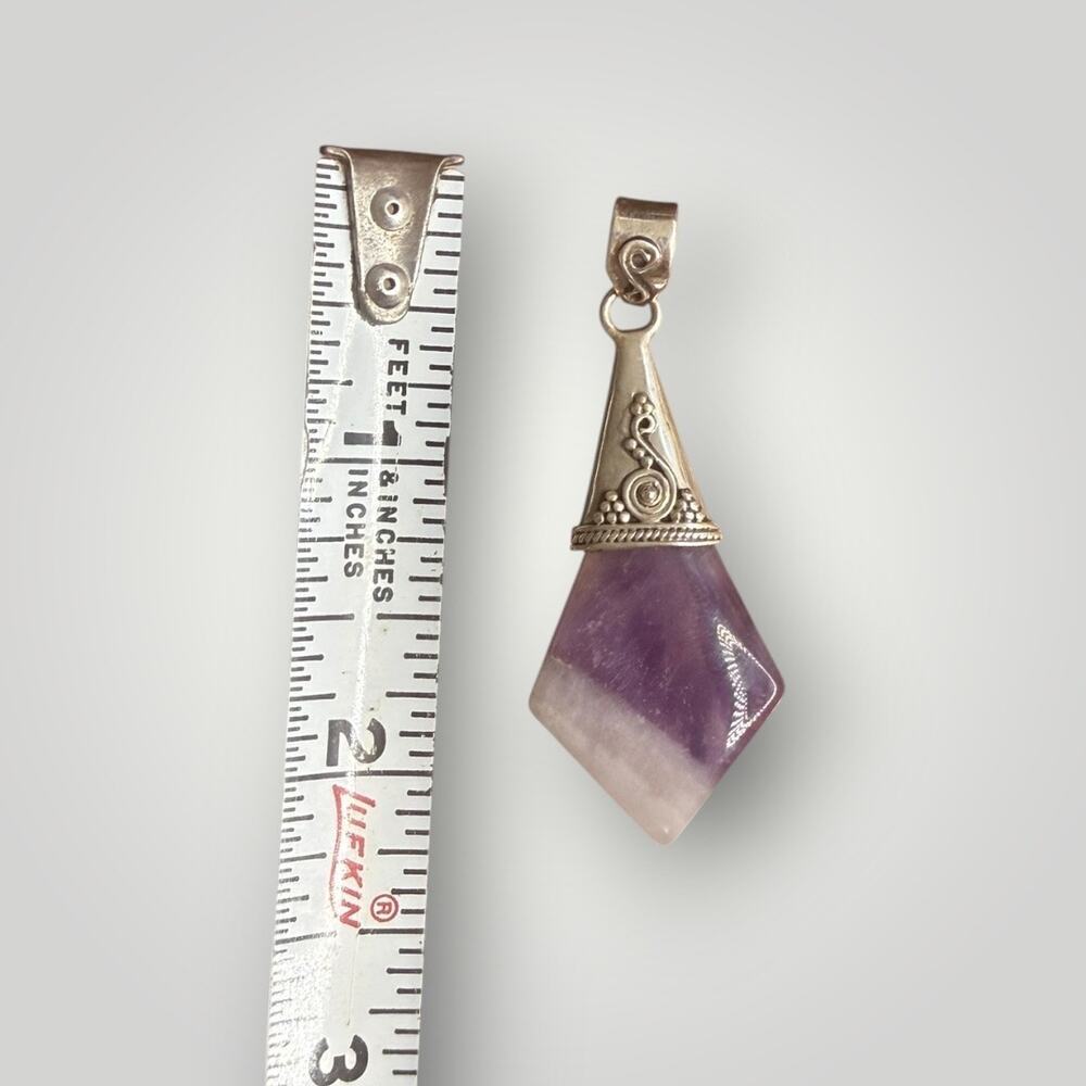 Vintage Sterling Silver 925 Amethyst Quartz Pendant Boho Artisan Purple Stone - Picture 8 of 9